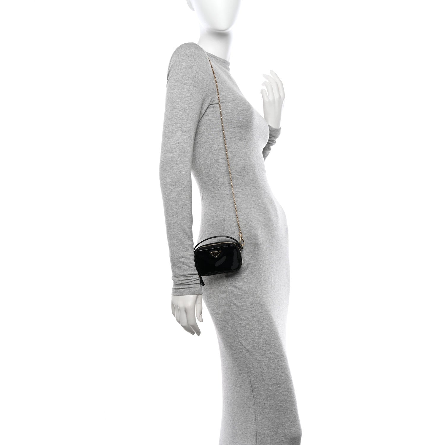 Prada Vernice Metal Triangle Logo Mini Pouch with Handle Black 3 of 12