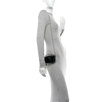 Prada Vernice Metal Triangle Logo Mini Pouch with Handle Black 3 of 12