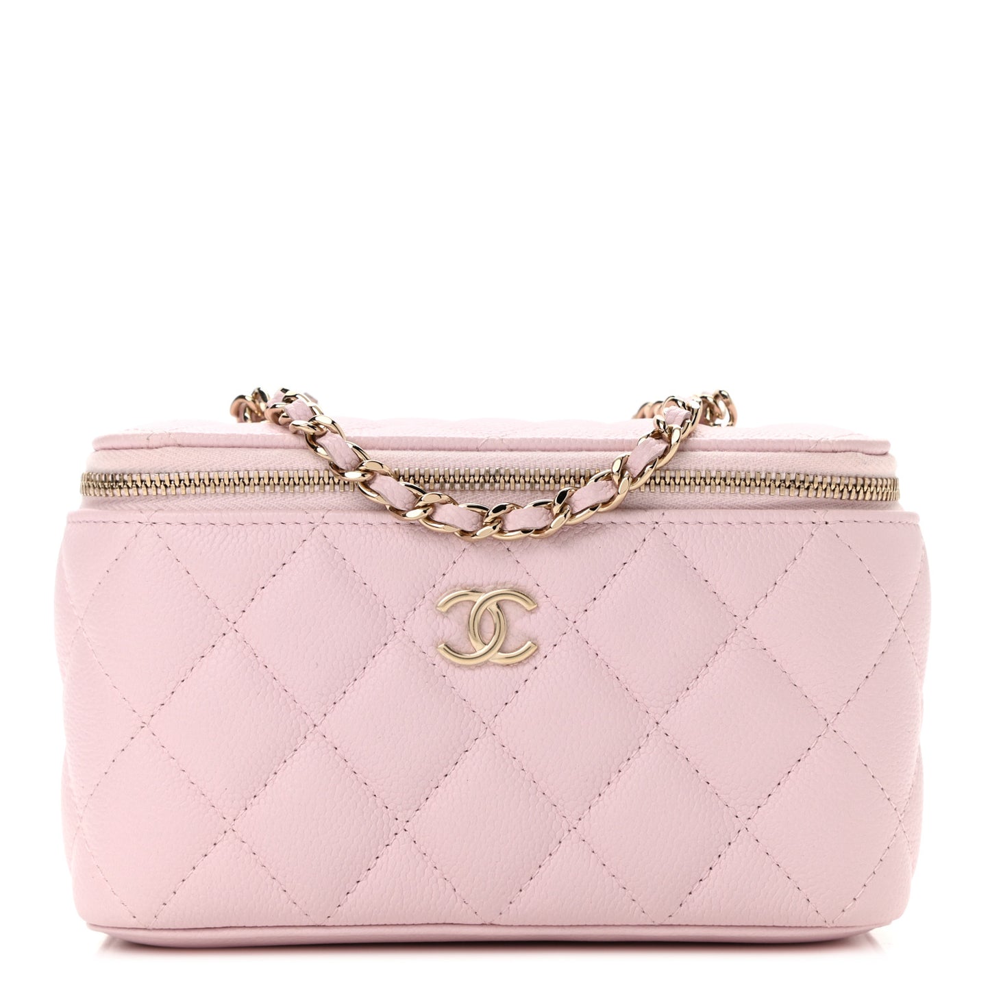 Caviar Quilted Small Tiny CC Vanity Case With Chain Light Pink