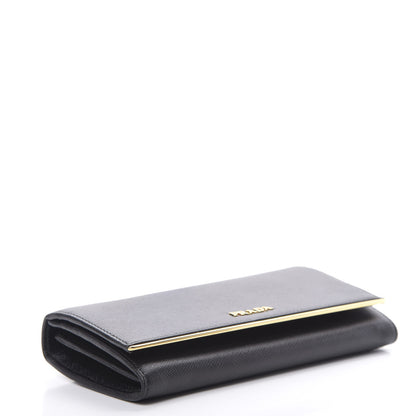 Prada Saffiano Metal Bar Continental Flap Wallet Black 5 of 9