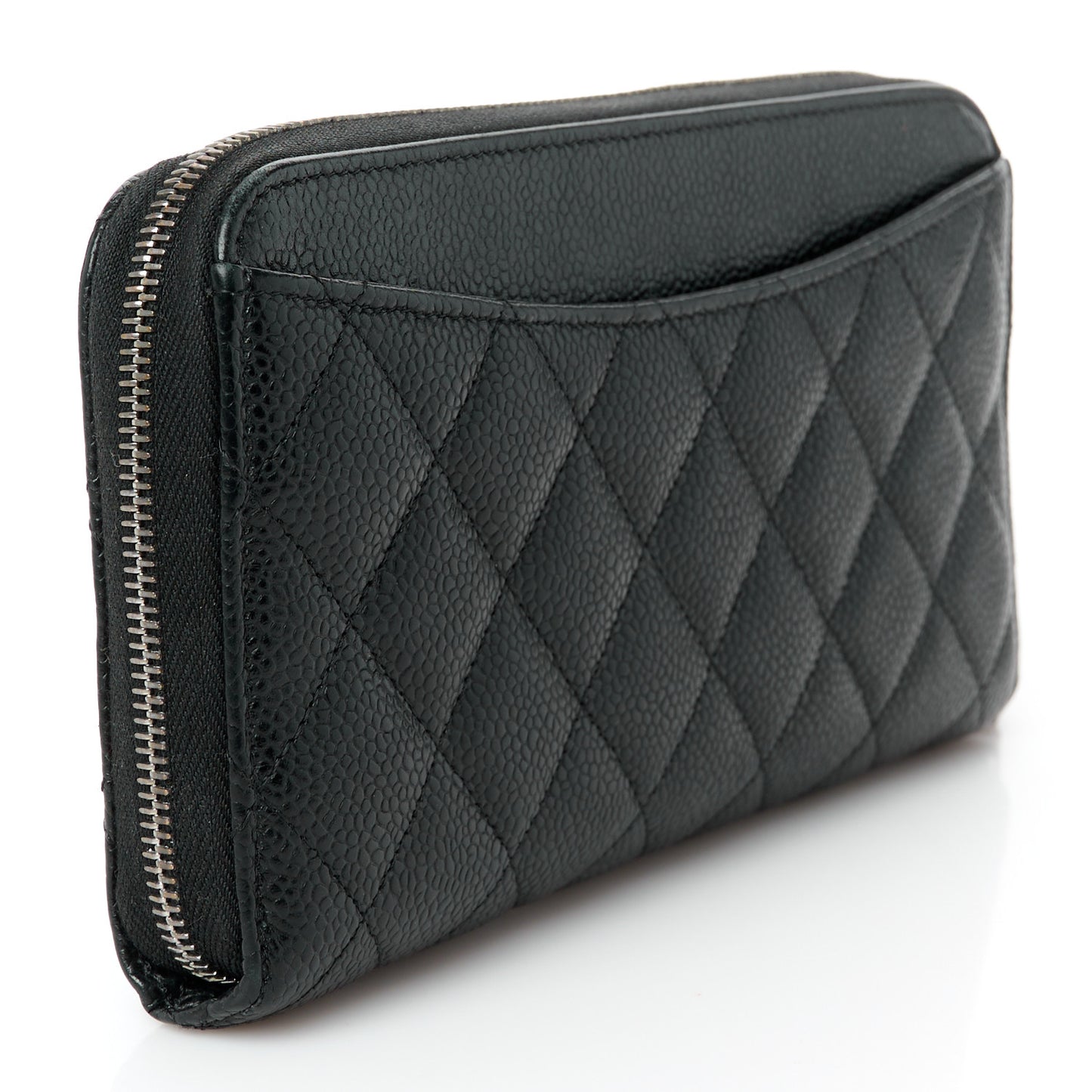 Caviar Quilted Large Gusset Zip Around Wallet Black