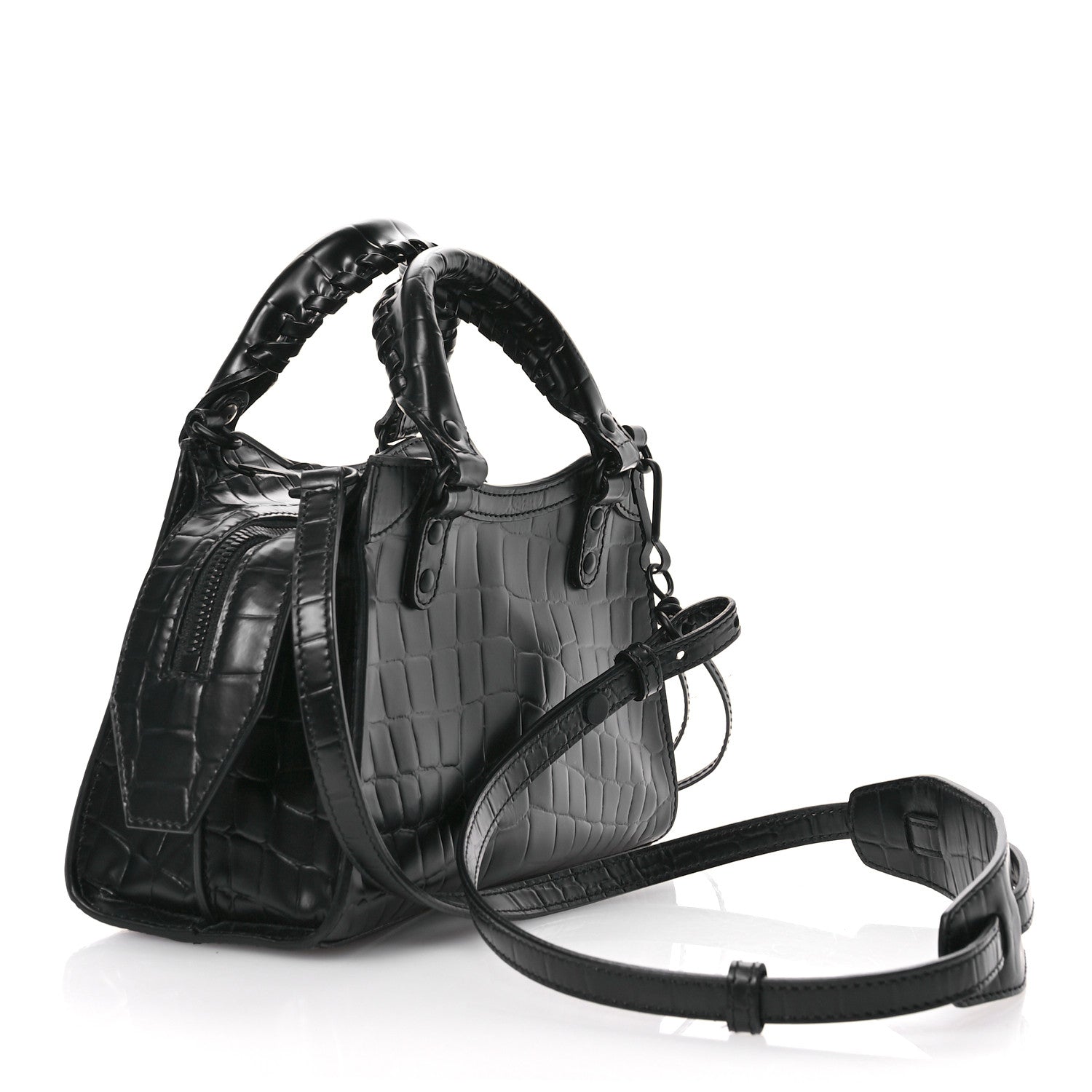 Balenciaga Semi Shiny Calfskin Crocodile Embossed Neo Classic Black Hardware Mini City Black 3 of 10