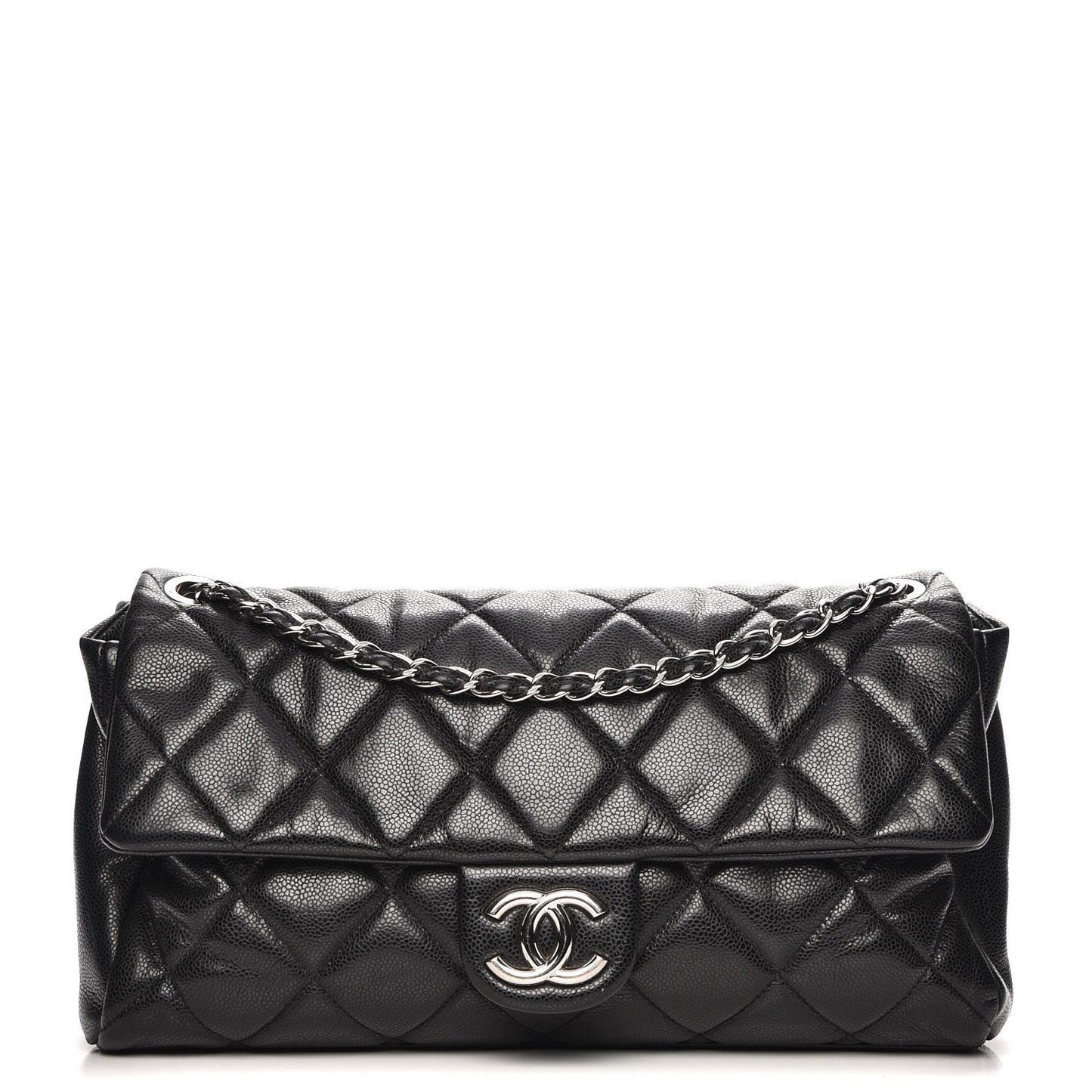 Glazed Caviar Medium Nature Flap Bag Black