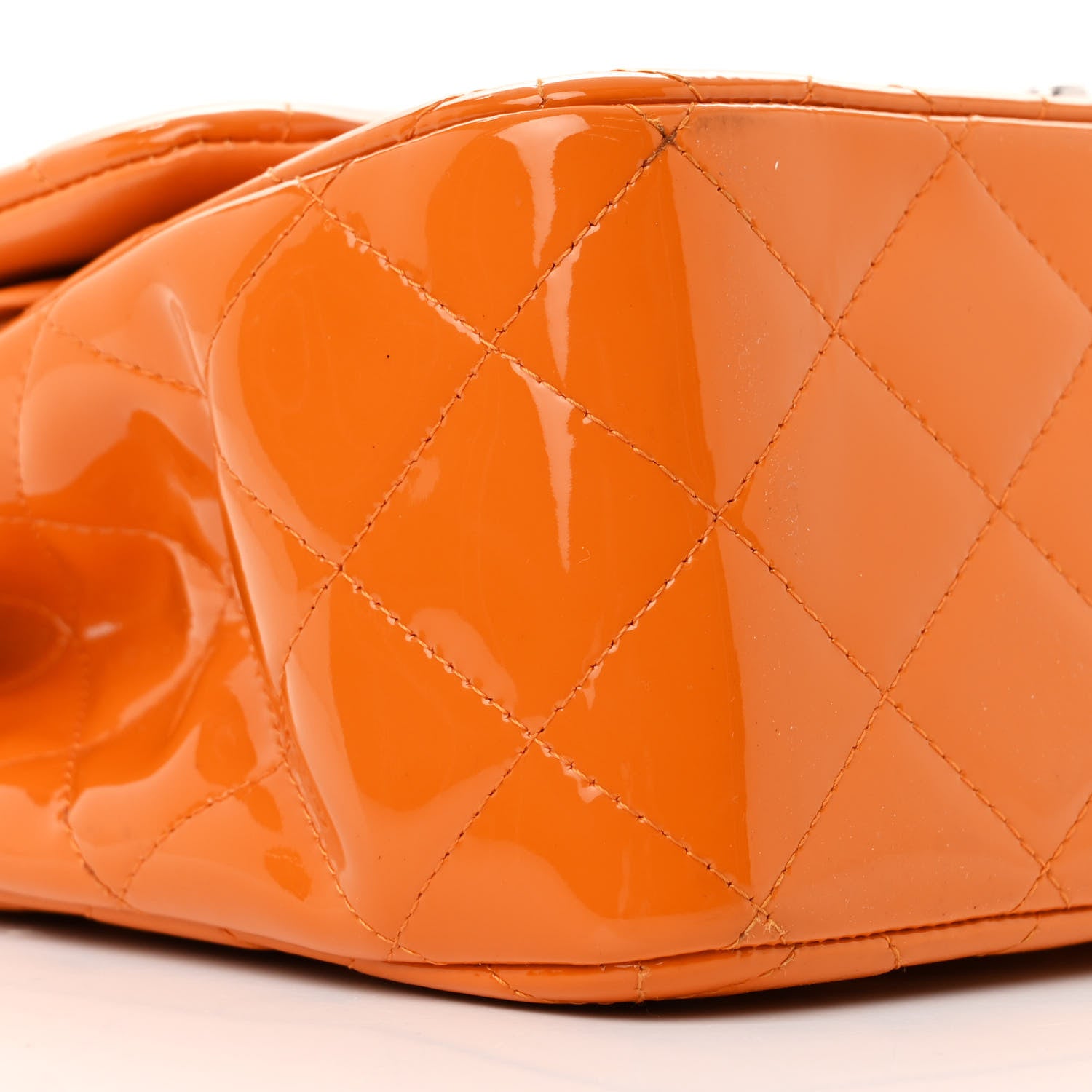 Chanel Patent Quilted Jumbo Double Flap Orange 9 of 13