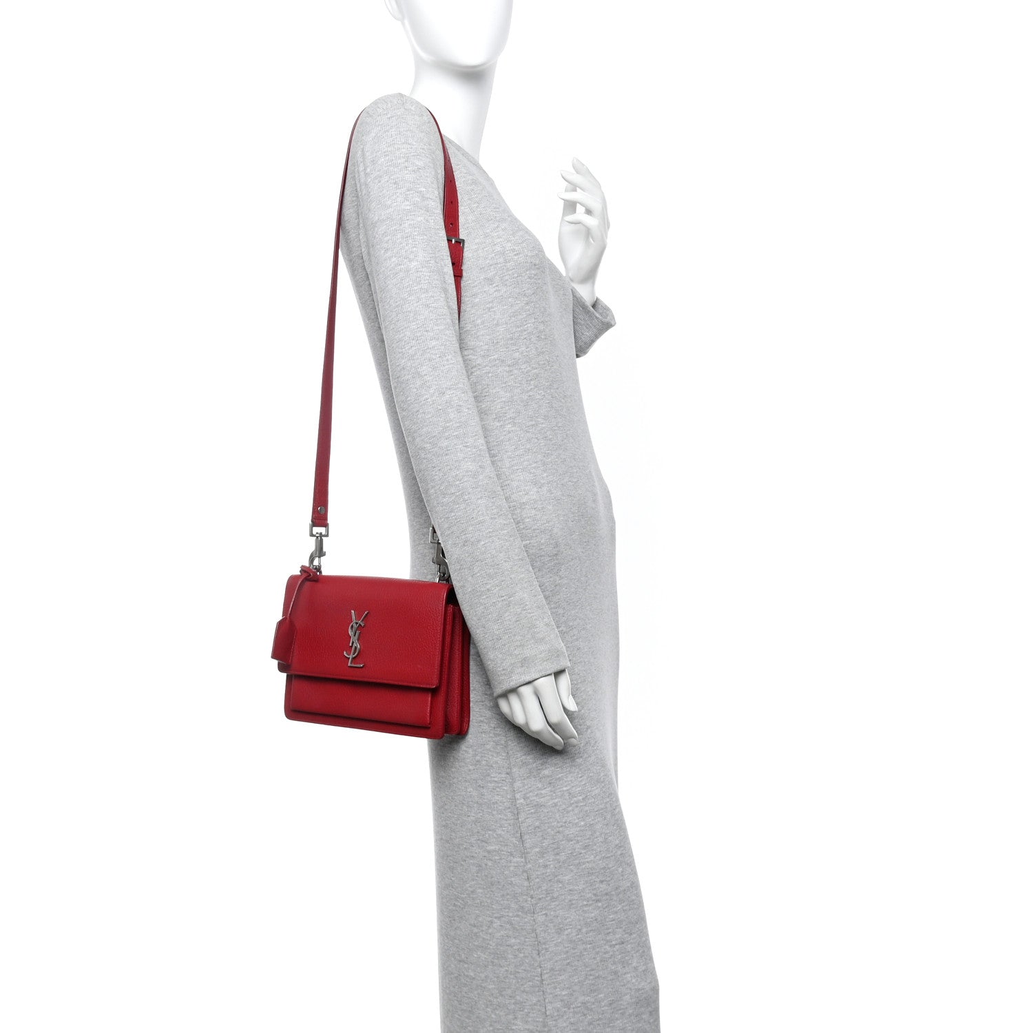 Saint Laurent Grained Calfskin Medium Monogram Sunset Satchel Red 2 of 17
