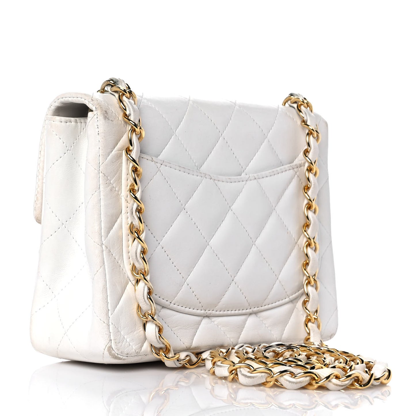 Lambskin Quilted Mini Square Flap White