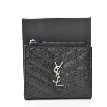Saint Laurent Grain De Poudre Matelasse Chevron Monogram Zipped Card Case Black 8 of 8
