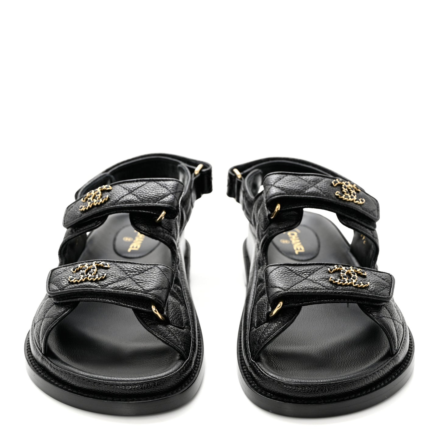 Grained Calfskin Velcro Dad Sandals 37.5 Black