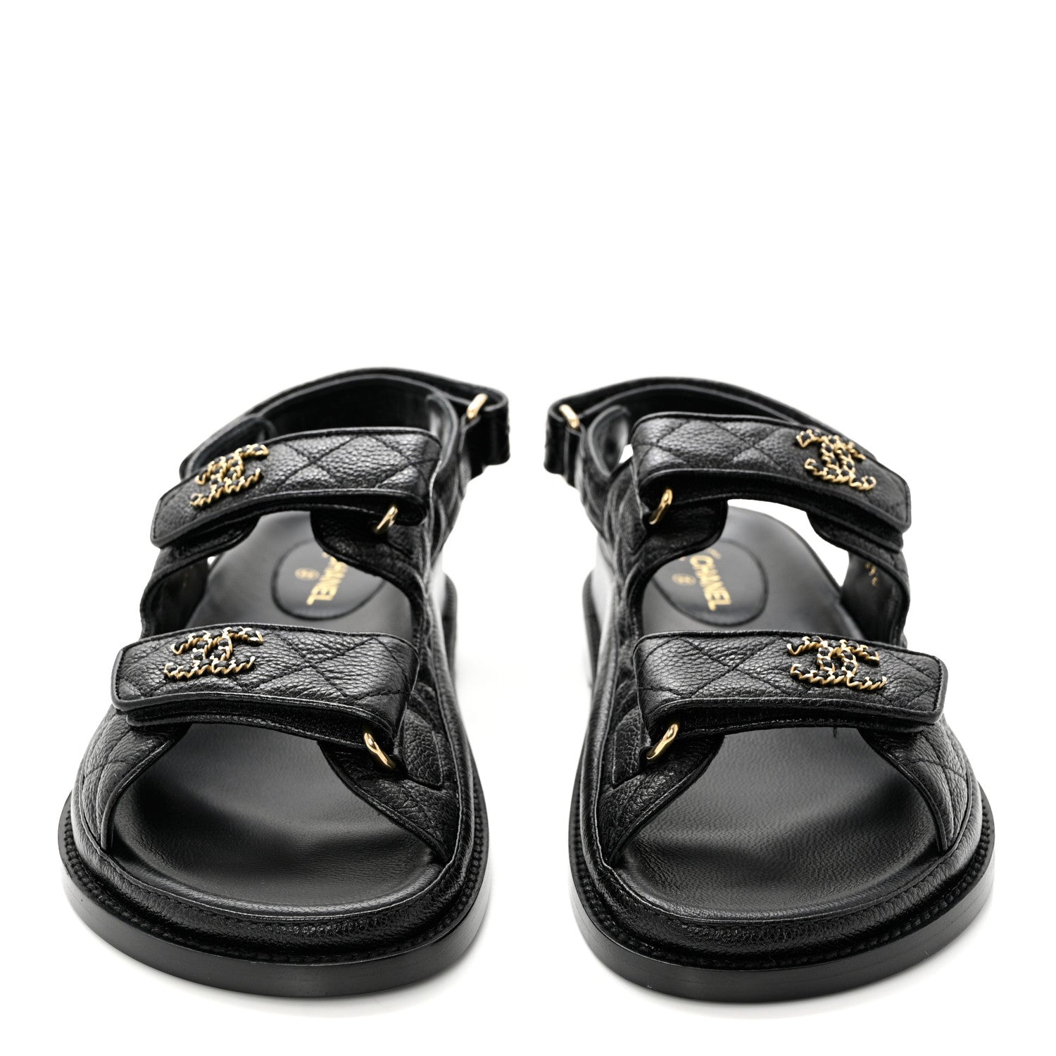 Chanel Grained Calfskin Velcro Dad Sandals 37.5 Black 2 of 9