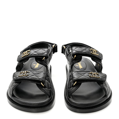 Chanel Grained Calfskin Velcro Dad Sandals 37.5 Black 2 of 9