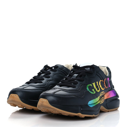 Gucci Calfskin Iridescent Logo Mens Rhyton Sneakers 7 Black 3 of 9
