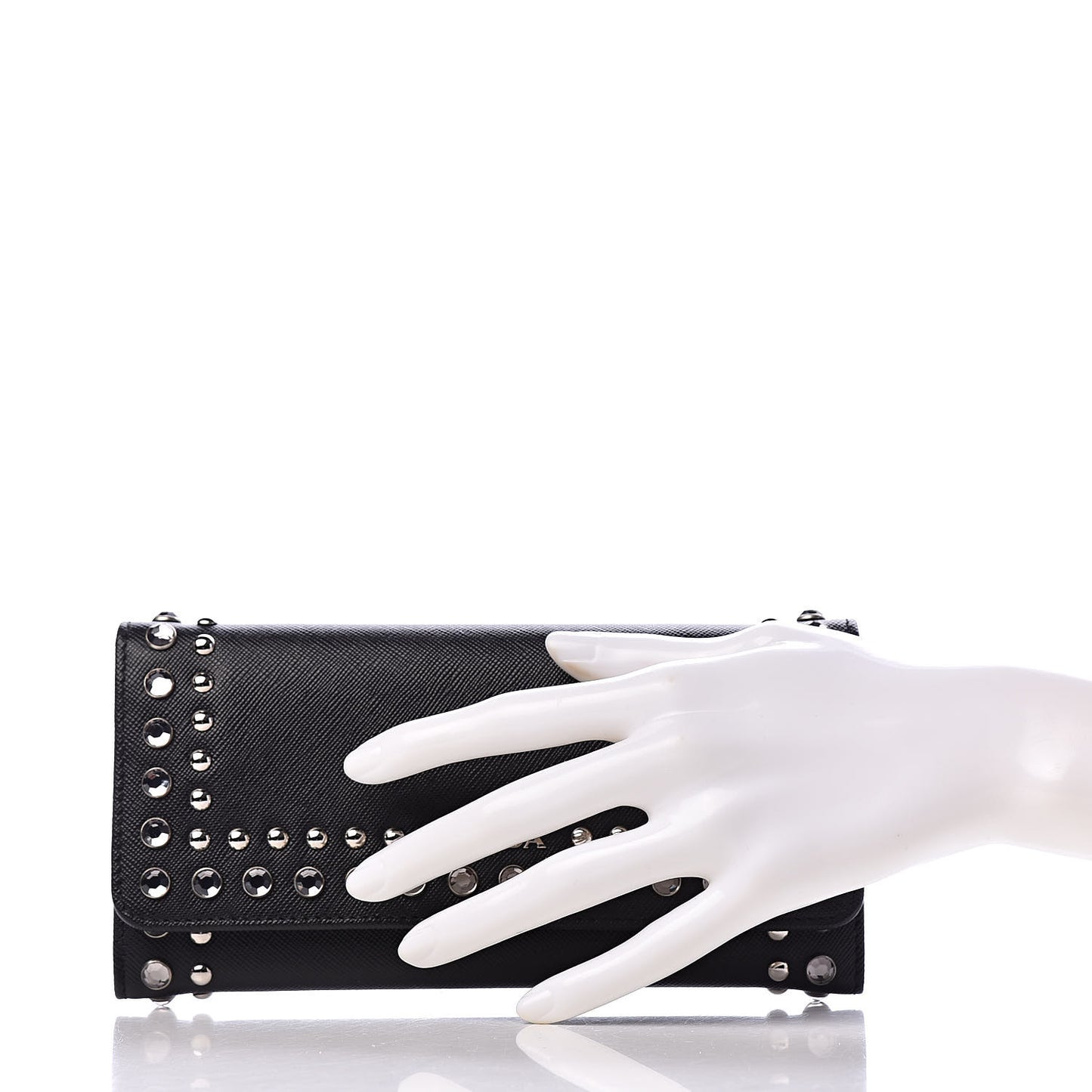 Saffiano Crystal Studded Flap Wallet Black