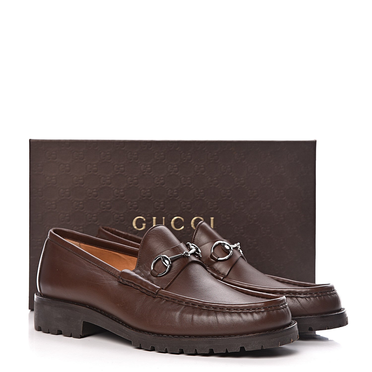 Gucci Laredo Calfskin Mens Horsebit Lug Sole Loafers 12 Brown 10 of 10