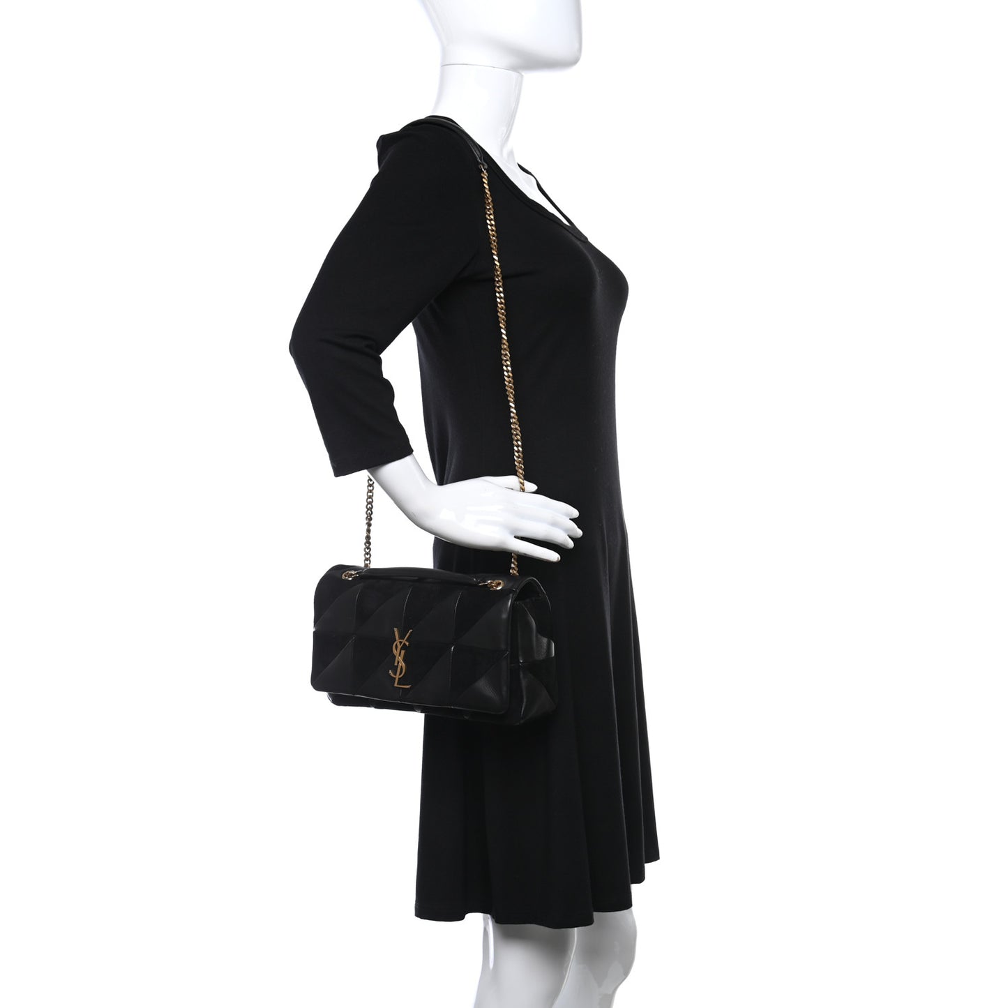 Lambskin Suede Patchwork Monogram Medium Jamie Black