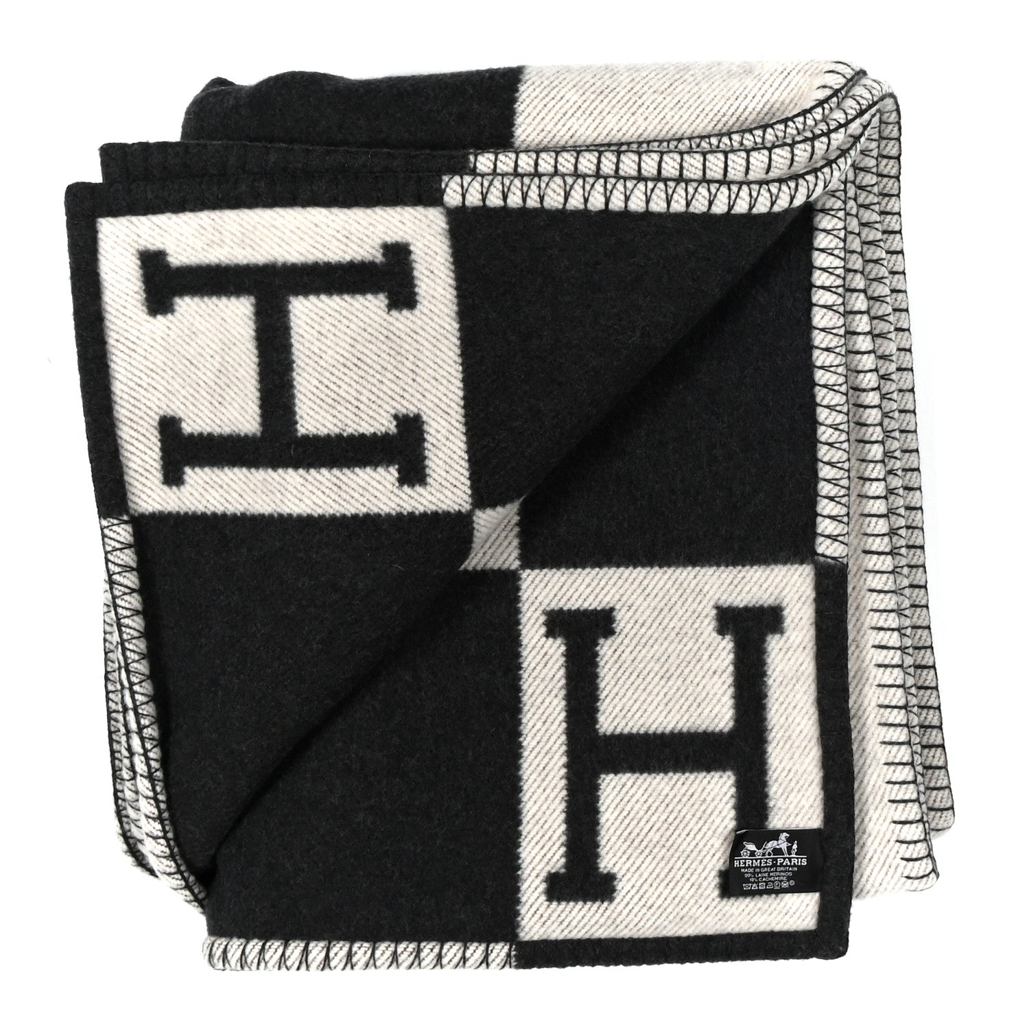 Hermes Wool Cashmere Avalon Blanket Ecru Gris Fonce 2 of 3