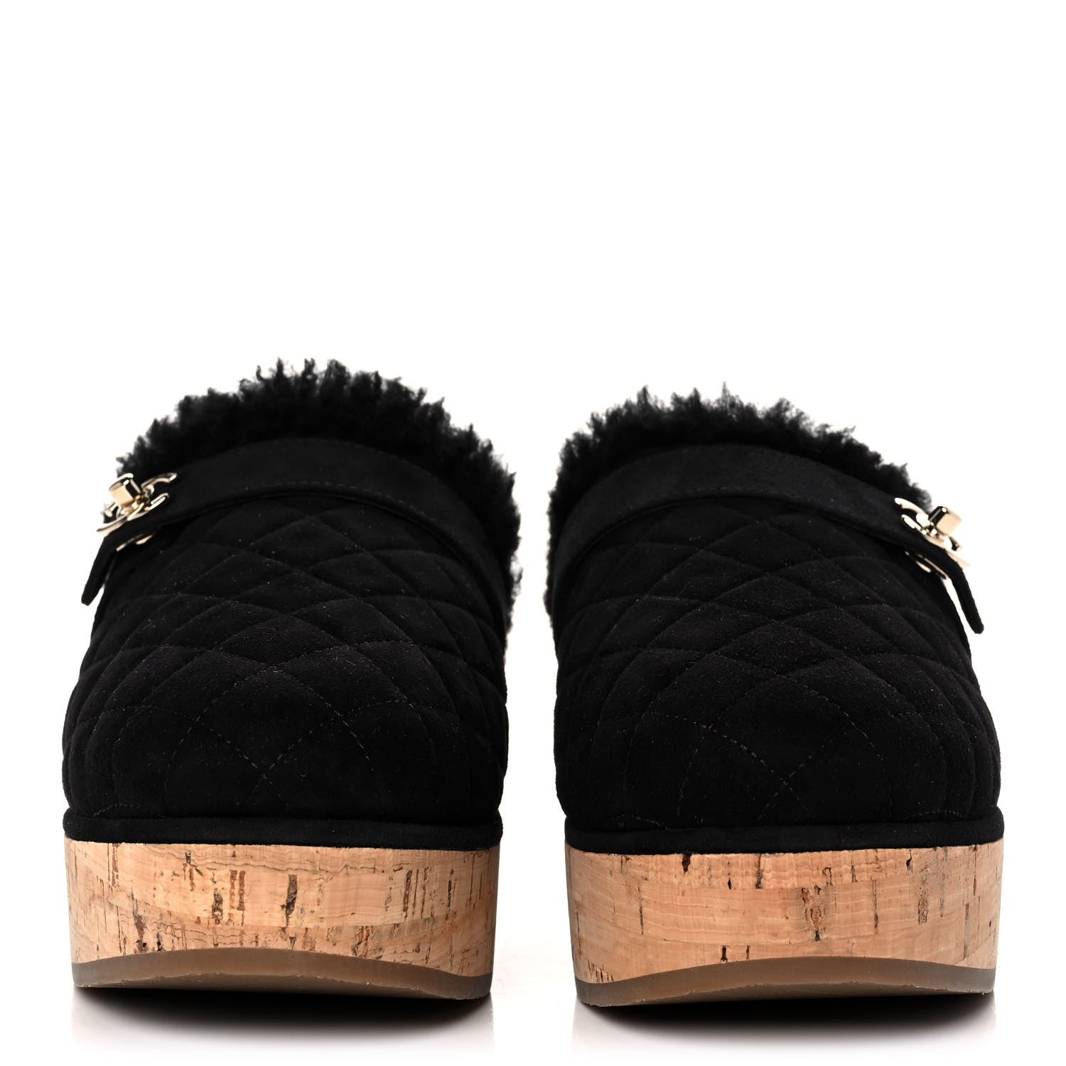 Chanel Suede Calfskin Shearling Turn Lock Clogs 38 Black 2 of 8