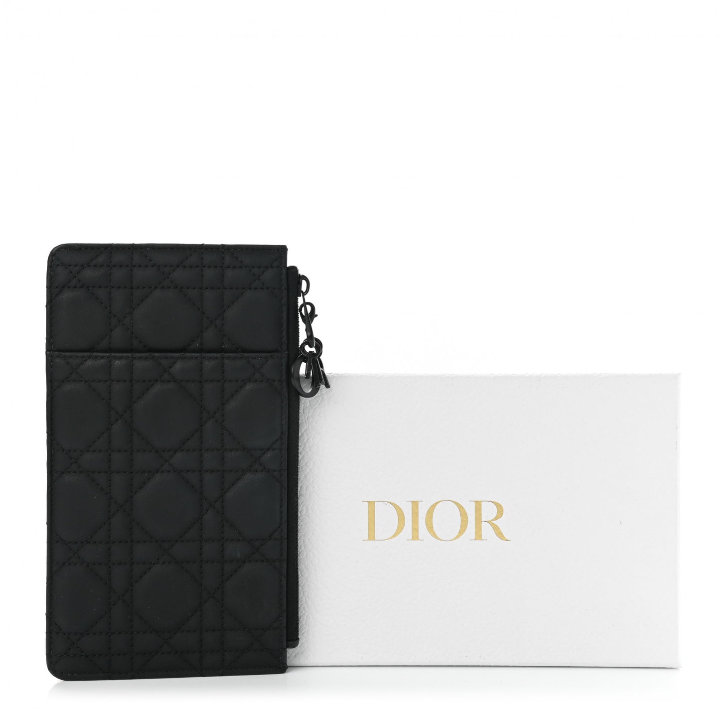Ultra Matte Calfskin Cannage Large Lady Dior Zip Wallet Black