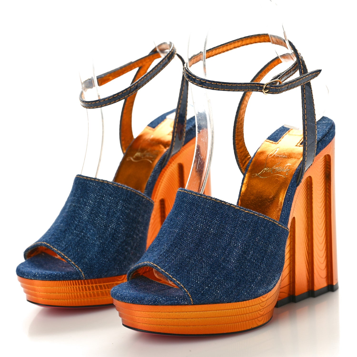 Christian Louboutin Denim Calfskin Mira Colunata 120 Sandals 36 Lin Brandy Gold 4 of 9