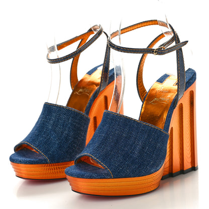 Christian Louboutin Denim Calfskin Mira Colunata 120 Sandals 36 Lin Brandy Gold 4 of 9