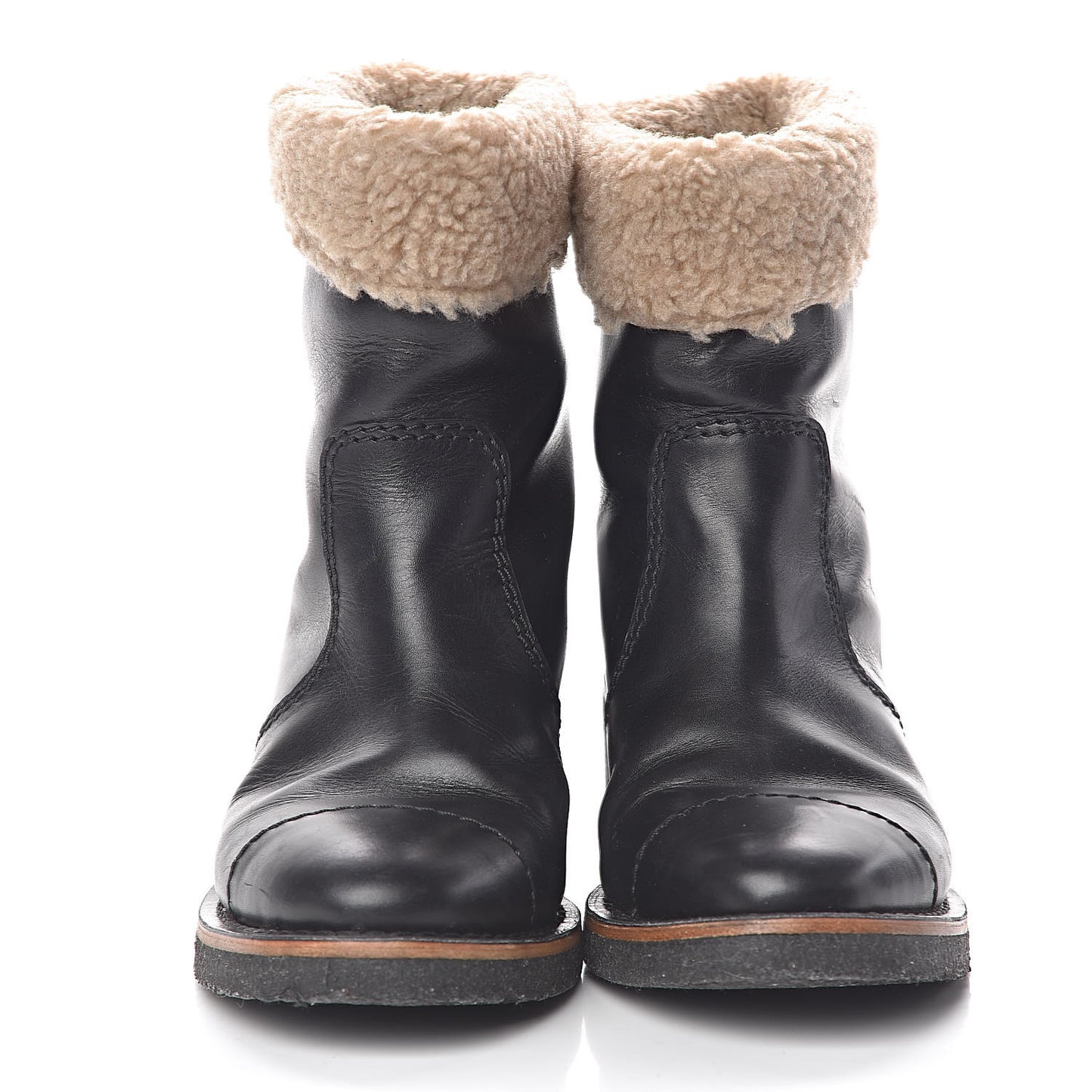 Shearling Calfskin Short Boots 37 Black