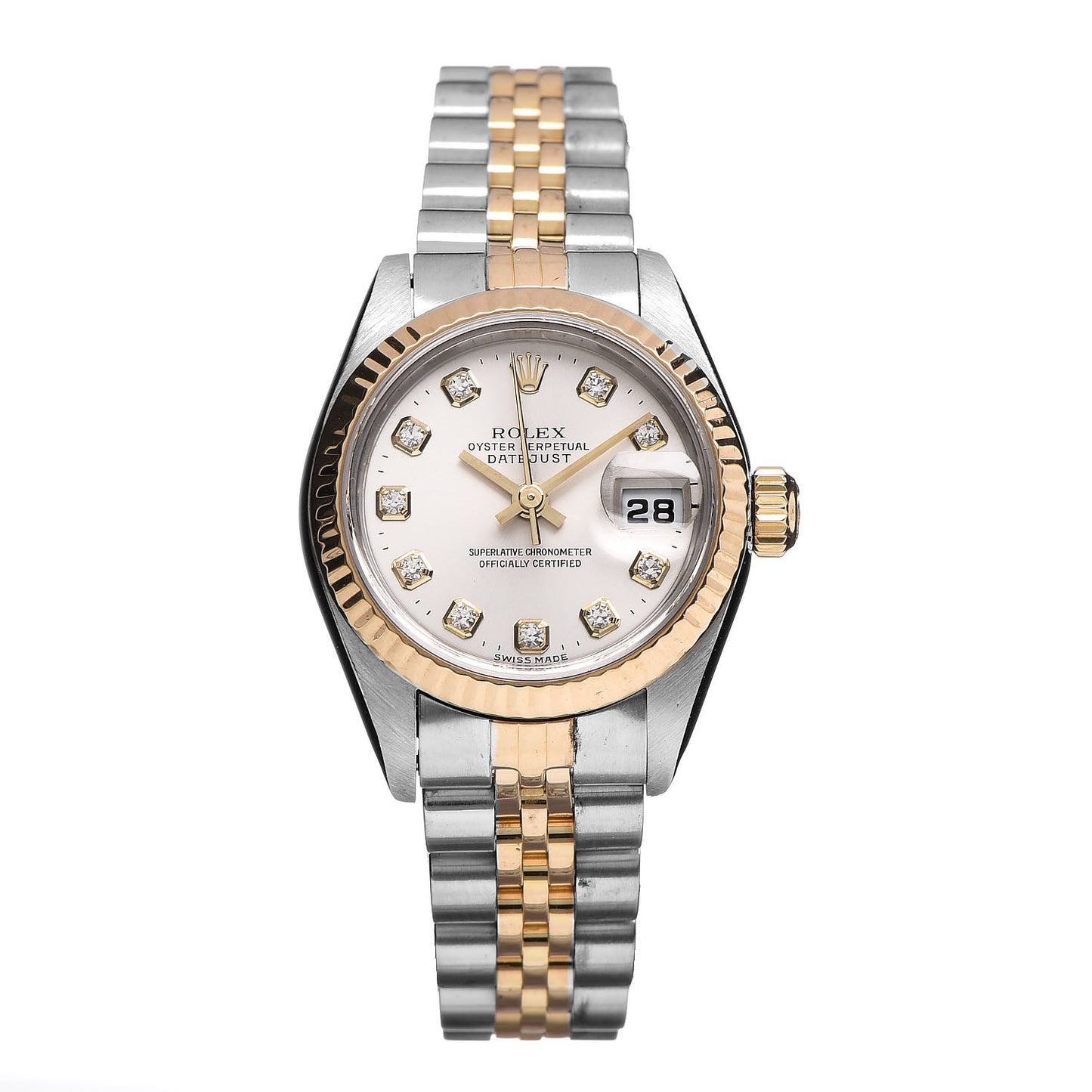 Stainless Steel 18K Yellow Gold Diamond 26mm Oyster Perpetual Datejust Watch Silver 69173