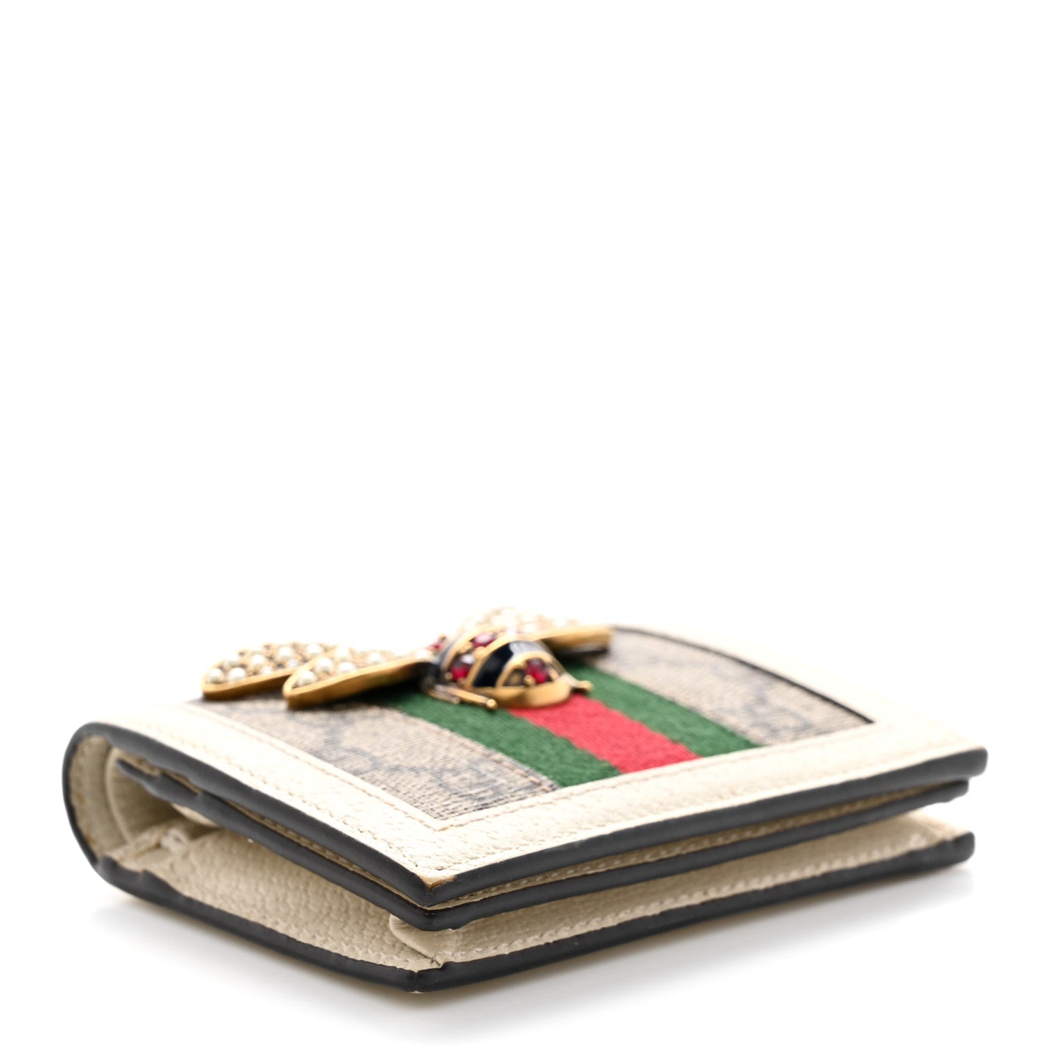 Gucci GG Supreme Monogram Web Queen Margaret Card Case Wallet Beige Mystic White 4 of 16