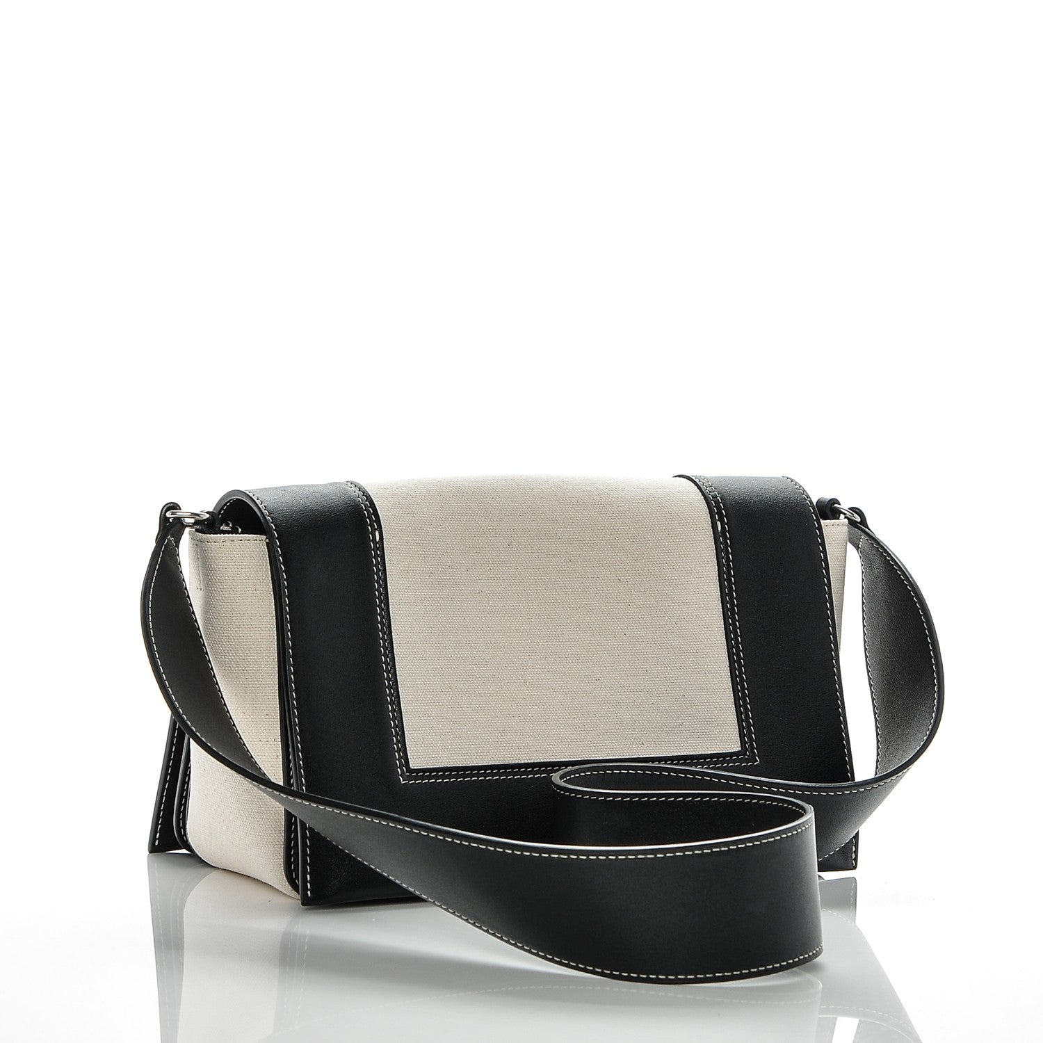 Celine Shiny Smooth Calfskin Cotton Medium Frame Shoulder Bag Black White 3 of 7