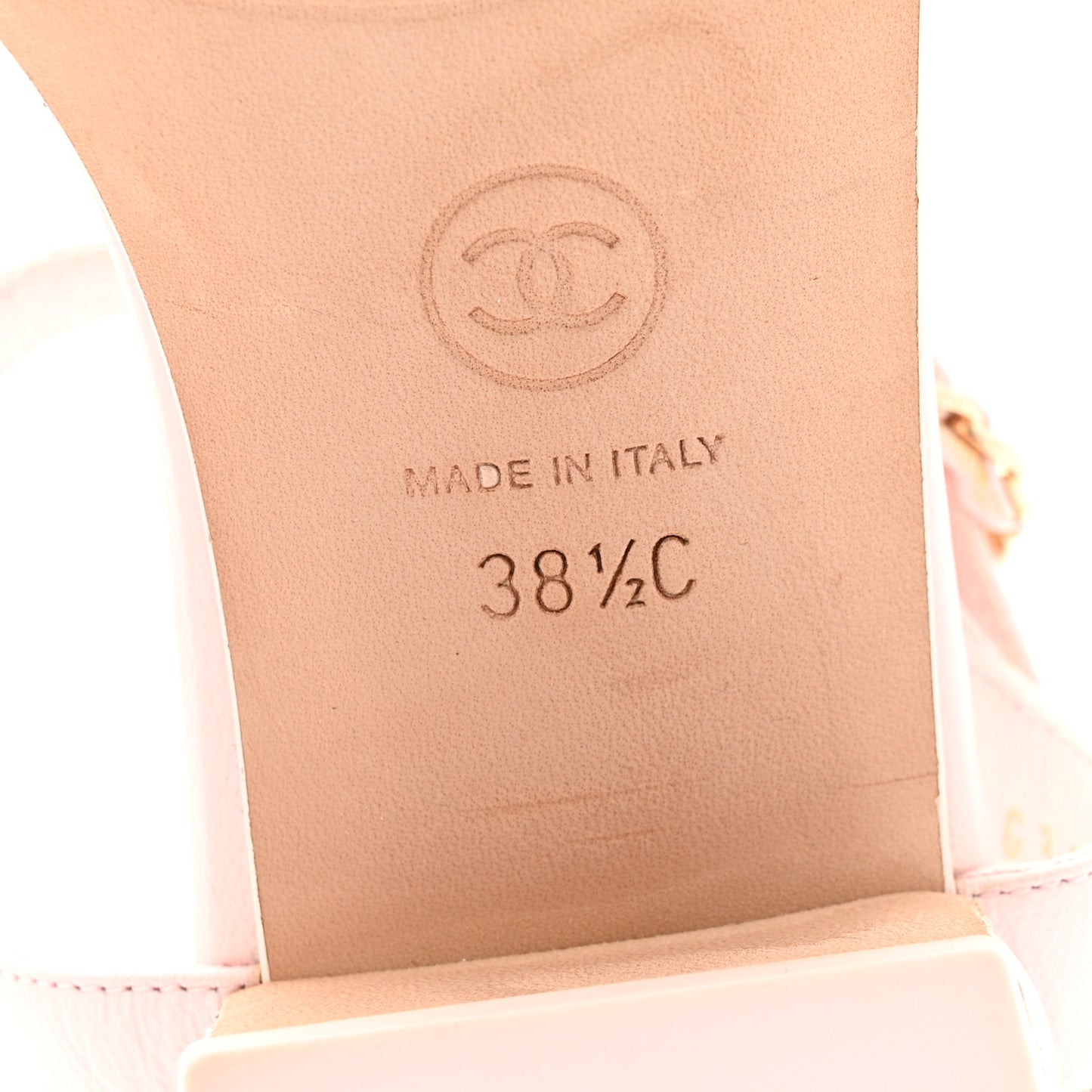 Lambskin Chain CC Logo Thong Sandals 38.5 Light Pink
