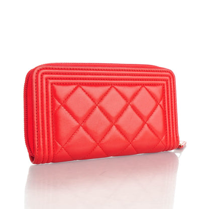 Chanel Lambskin Quilted Small Boy Zip Around Wallet Red 3 of 8