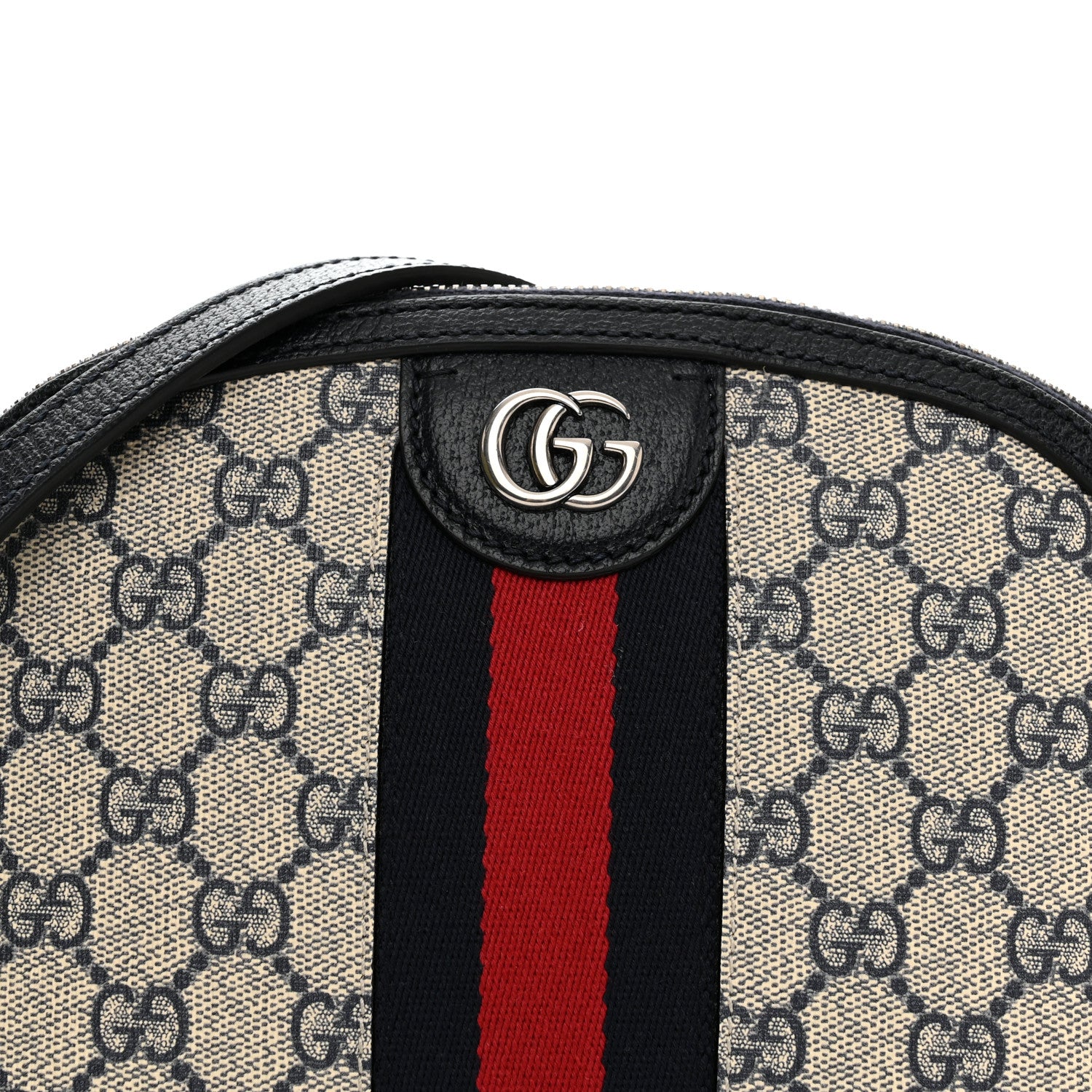 Gucci GG Supreme Monogram Textured Dollar Calfskin Web Small Ophidia Dome Shoulder Bag Beige Blue 9 of 12