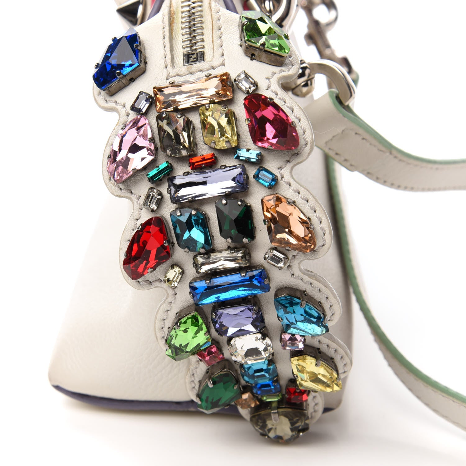 Fendi Vitello Dolce Crystal Croc Tail Mini By The Way Boston Bag White Ice Multicolor 14 of 15