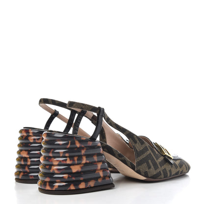 Fendi Jacquard Calfskin FF Tortoise Promenade Slingback Loafer Pumps 38.5 Tobacco 4 of 11