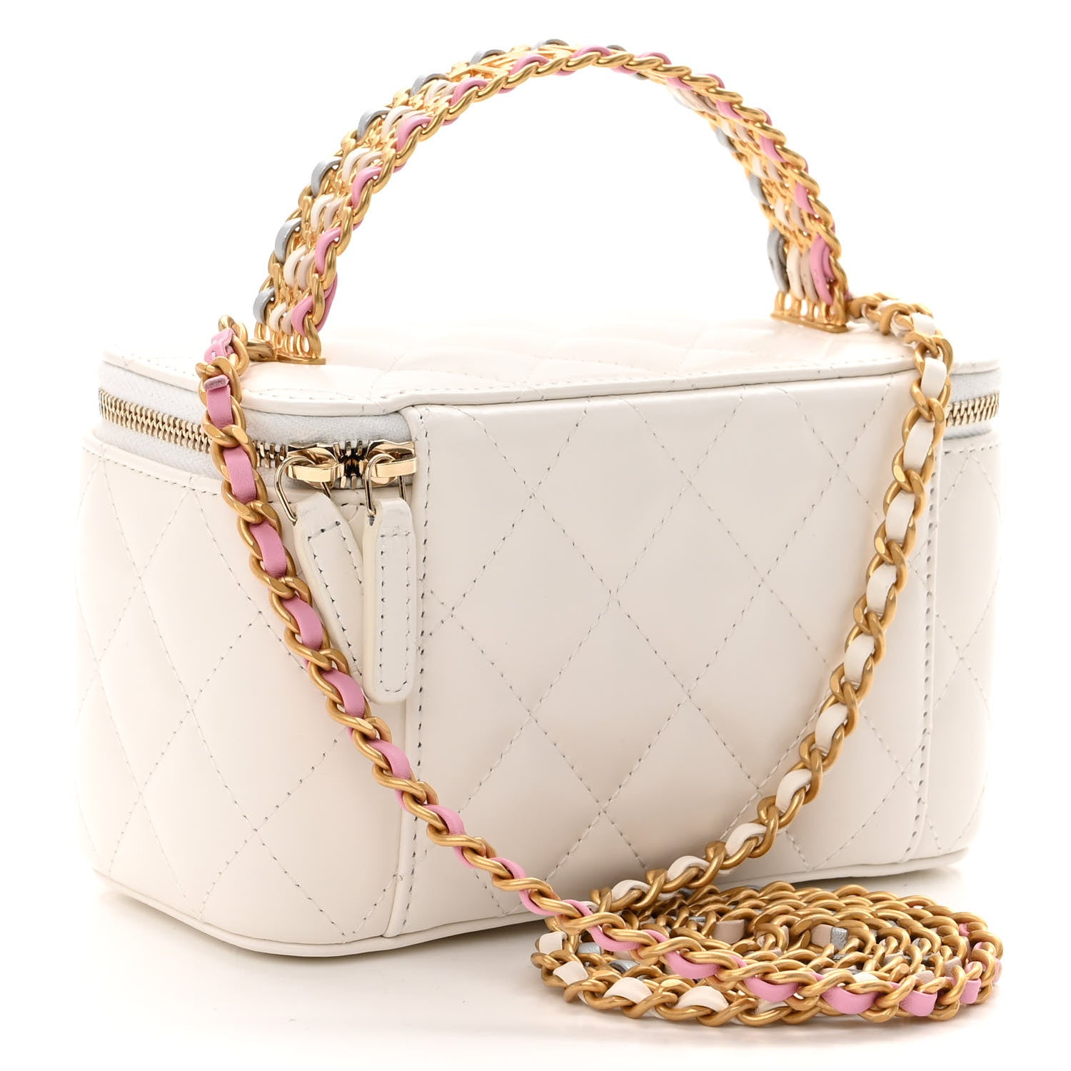 Chanel Shiny Calfskin Quilted Small Top Handle Vanity Case With Chain White 3 of 13