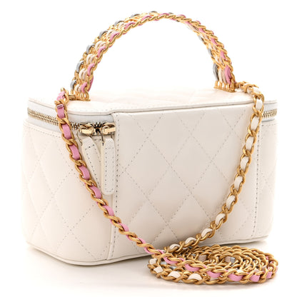 Chanel Shiny Calfskin Quilted Small Top Handle Vanity Case With Chain White 3 of 13