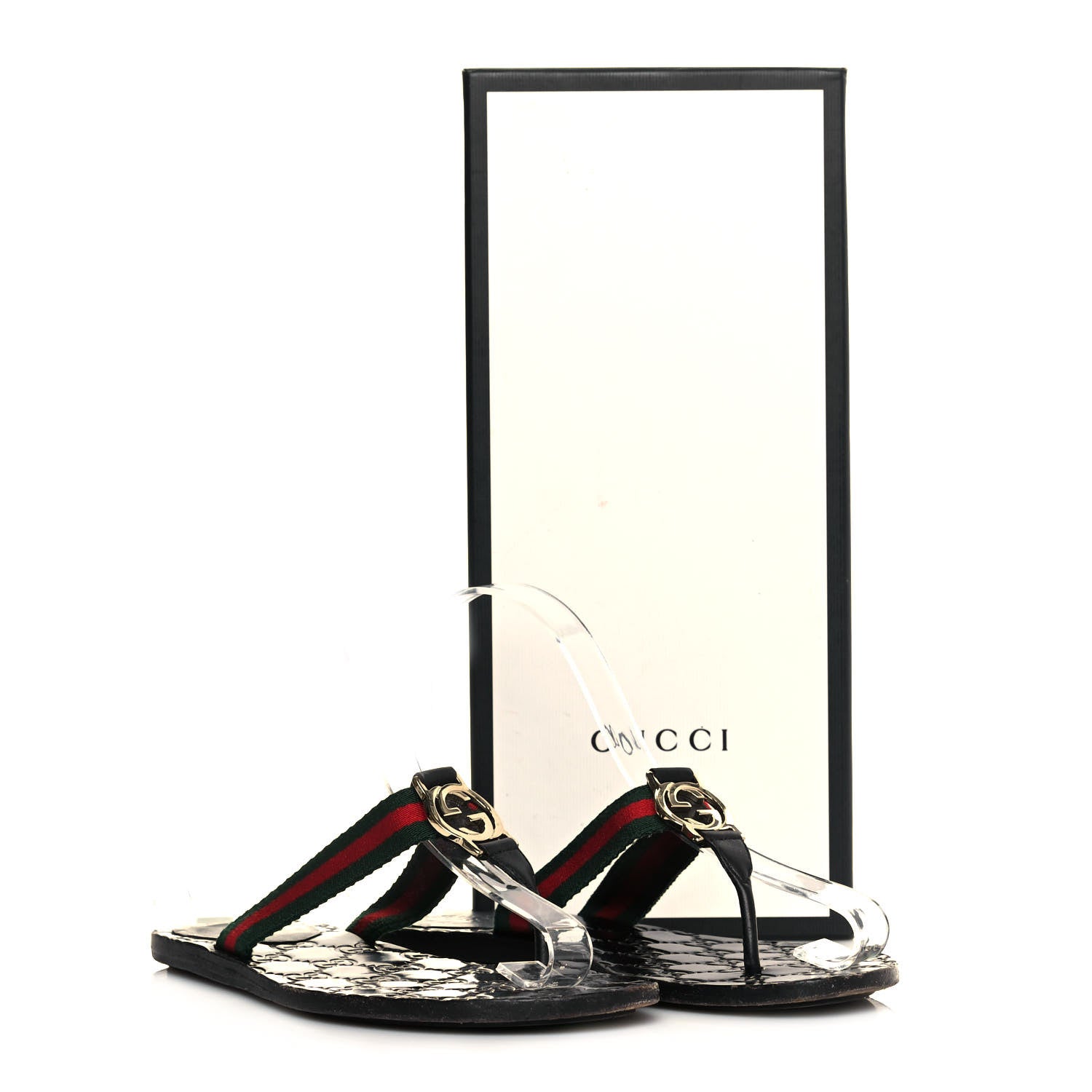 Gucci Nylon Guccissima Web Womens Thong Sandals 35.5 Green Red Black 8 of 8