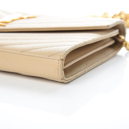 Saint Laurent Grain De Poudre Matelasse Chevron Monogram Chain Wallet Nude Powder 11 of 12