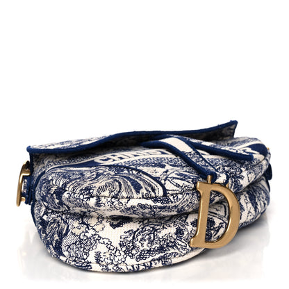 Christian Dior Canvas Embroidered Toile de Jouy Saddle Bag Blue 4 of 14