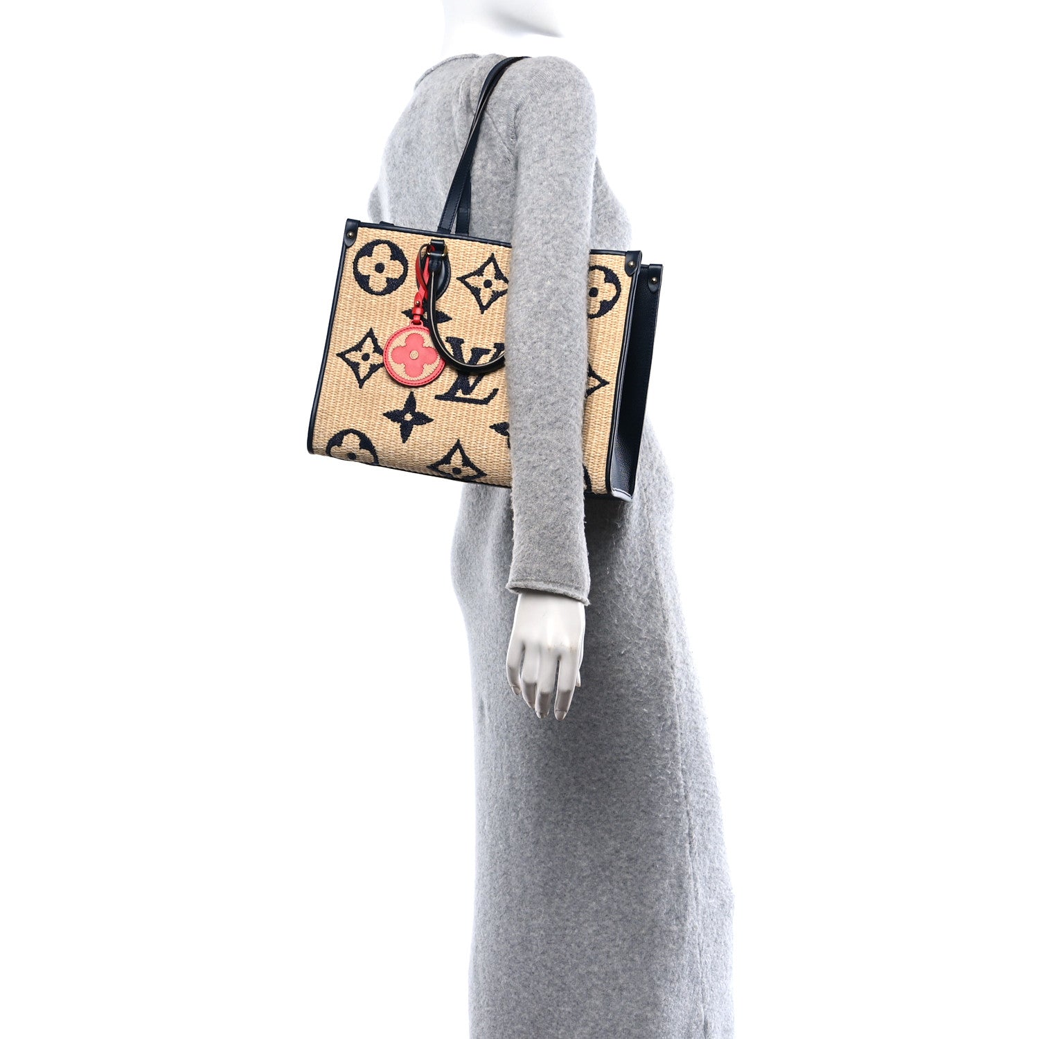 Louis Vuitton Raffia Calfskin Monogram Giant Onthego MM Blue 3 of 9