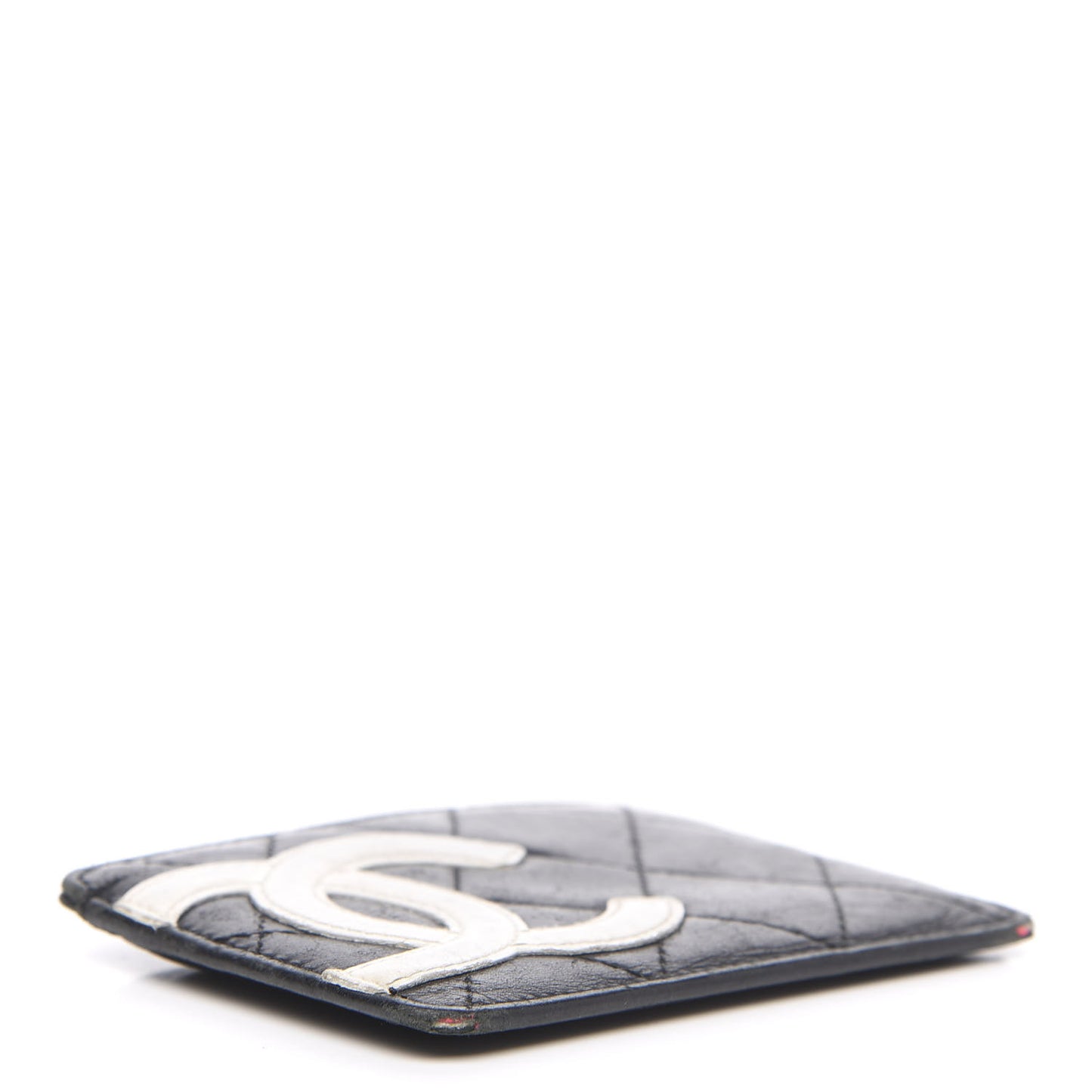 Calfskin Quilted Cambon Card Holder Black White