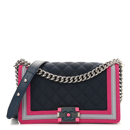 Chanel Canvas Quilted Medium Fluo Boy Flap Dark Navy Fuchsia Grey 1 of 10