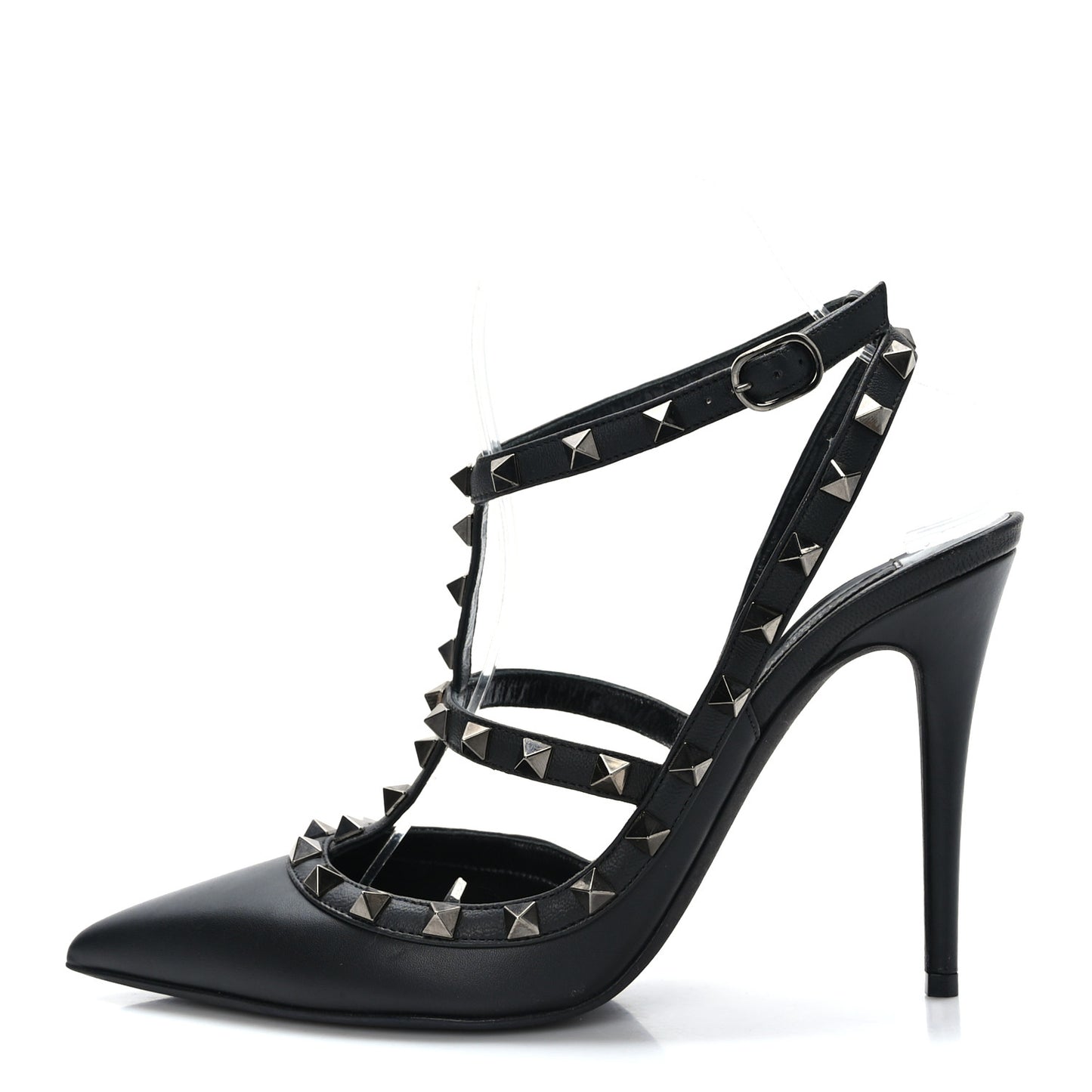 Calfskin Nappa Rockstud Ankle Strap 100mm Pumps 39.5 Black