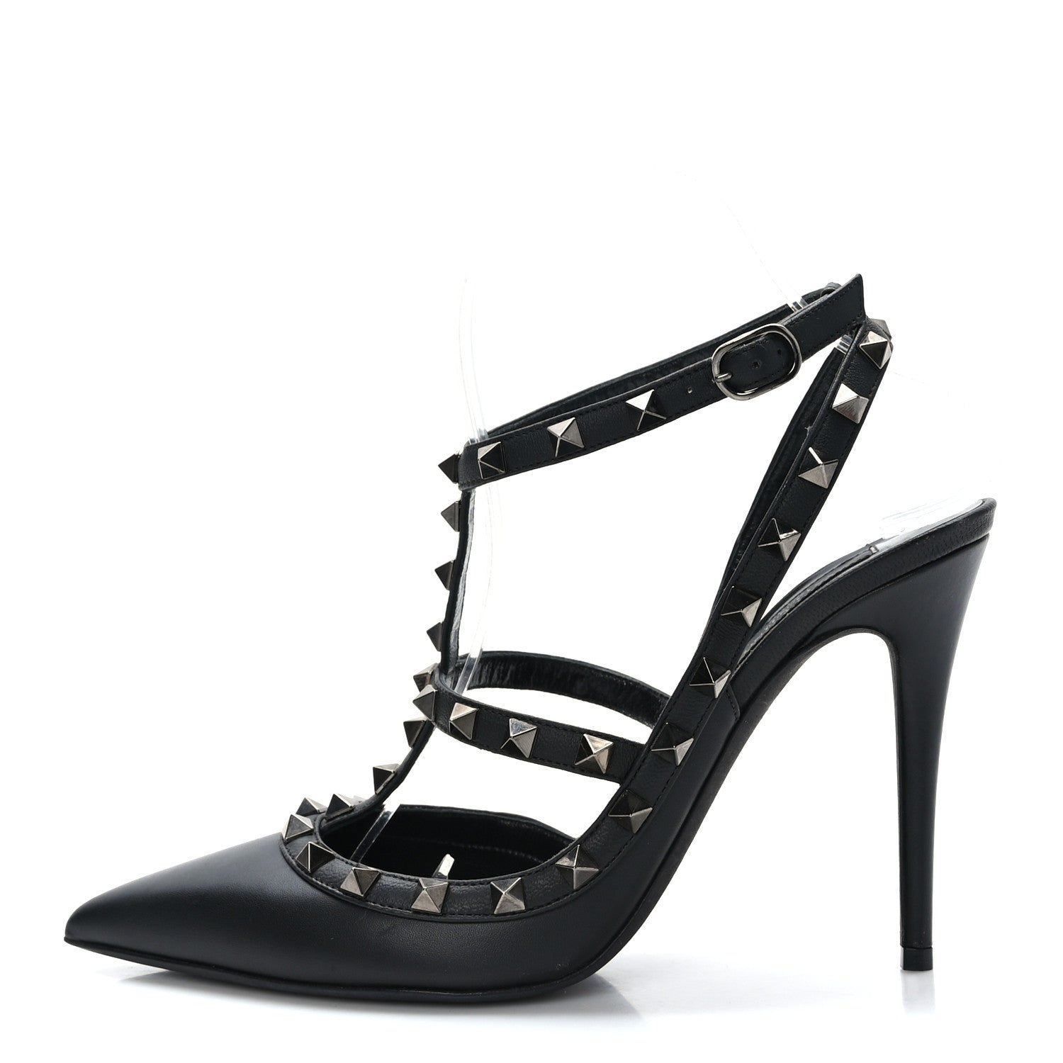 Valentino Garavani Calfskin Nappa Rockstud Ankle Strap 100mm Pumps 39.5 Black 1 of 9