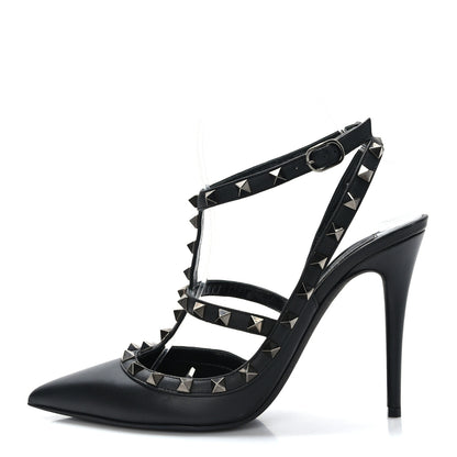 Valentino Garavani Calfskin Nappa Rockstud Ankle Strap 100mm Pumps 39.5 Black 1 of 9