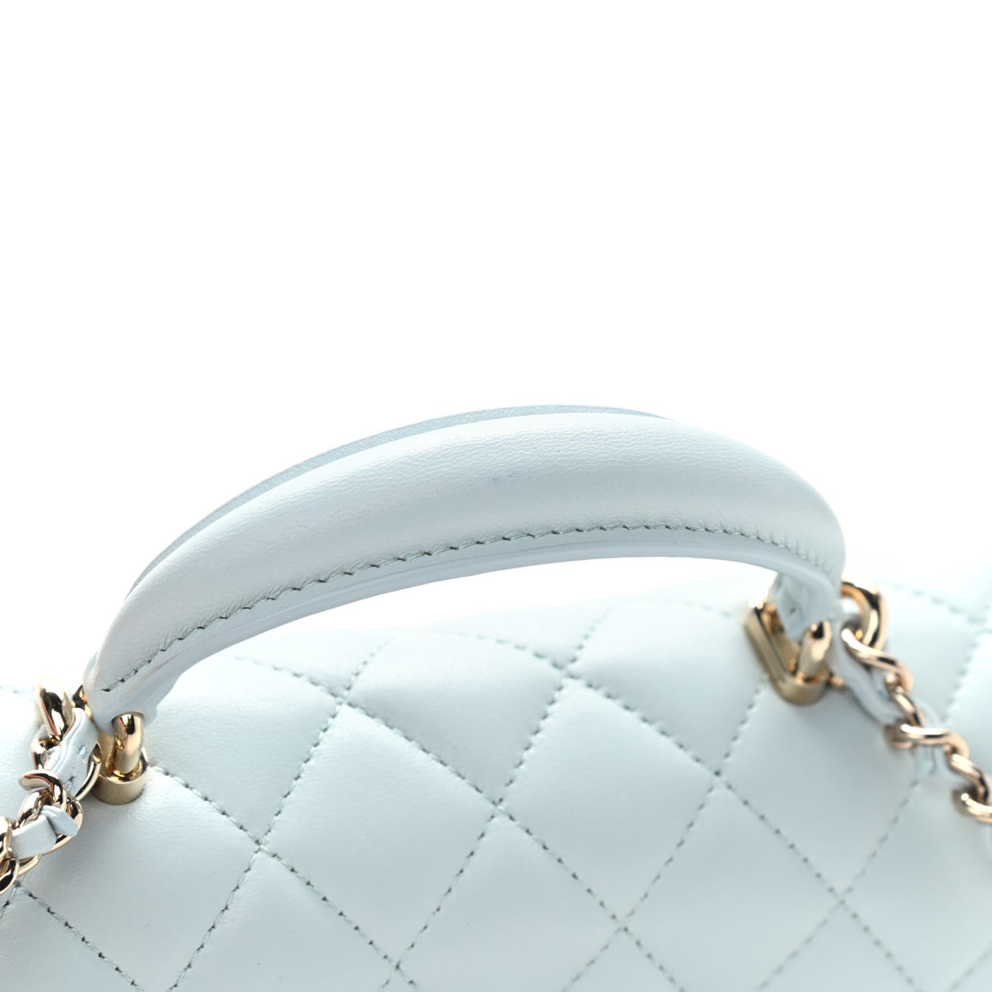 Lambskin Quilted Mini Top Handle Rectangular Flap Light Blue