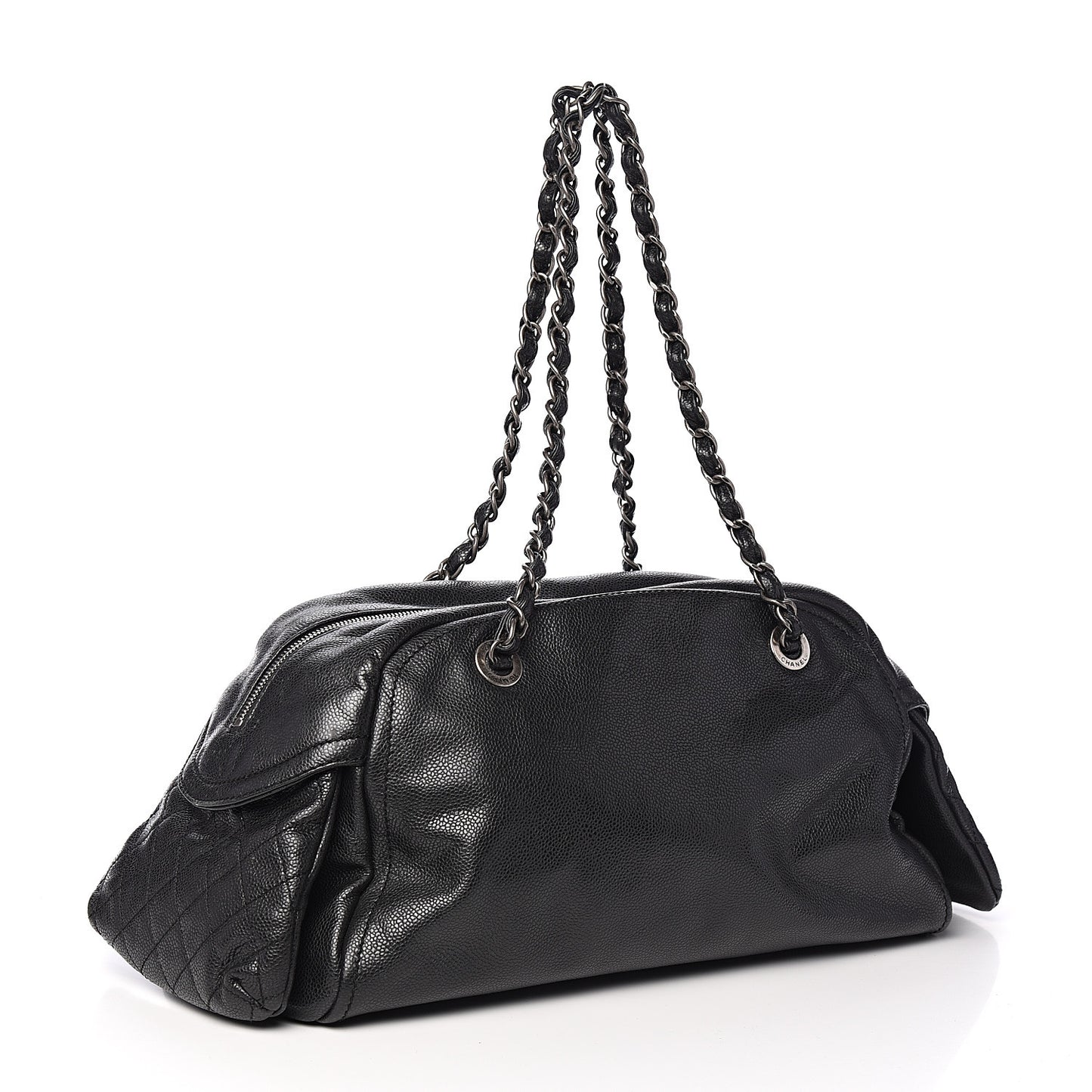 Glazed Caviar Quilted Mademoiselle Bowling Bag Black