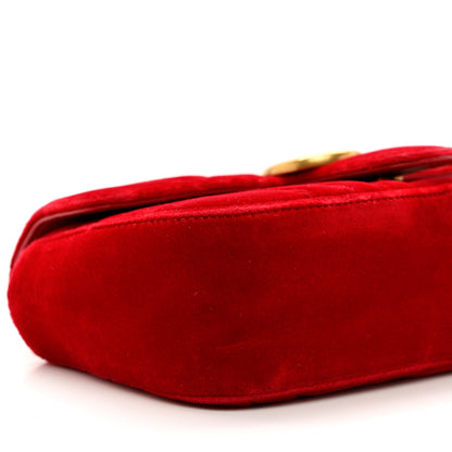 Gucci Velvet Matelasse Mini GG Marmont Shoulder Bag Hibiscus Red 8 of 10