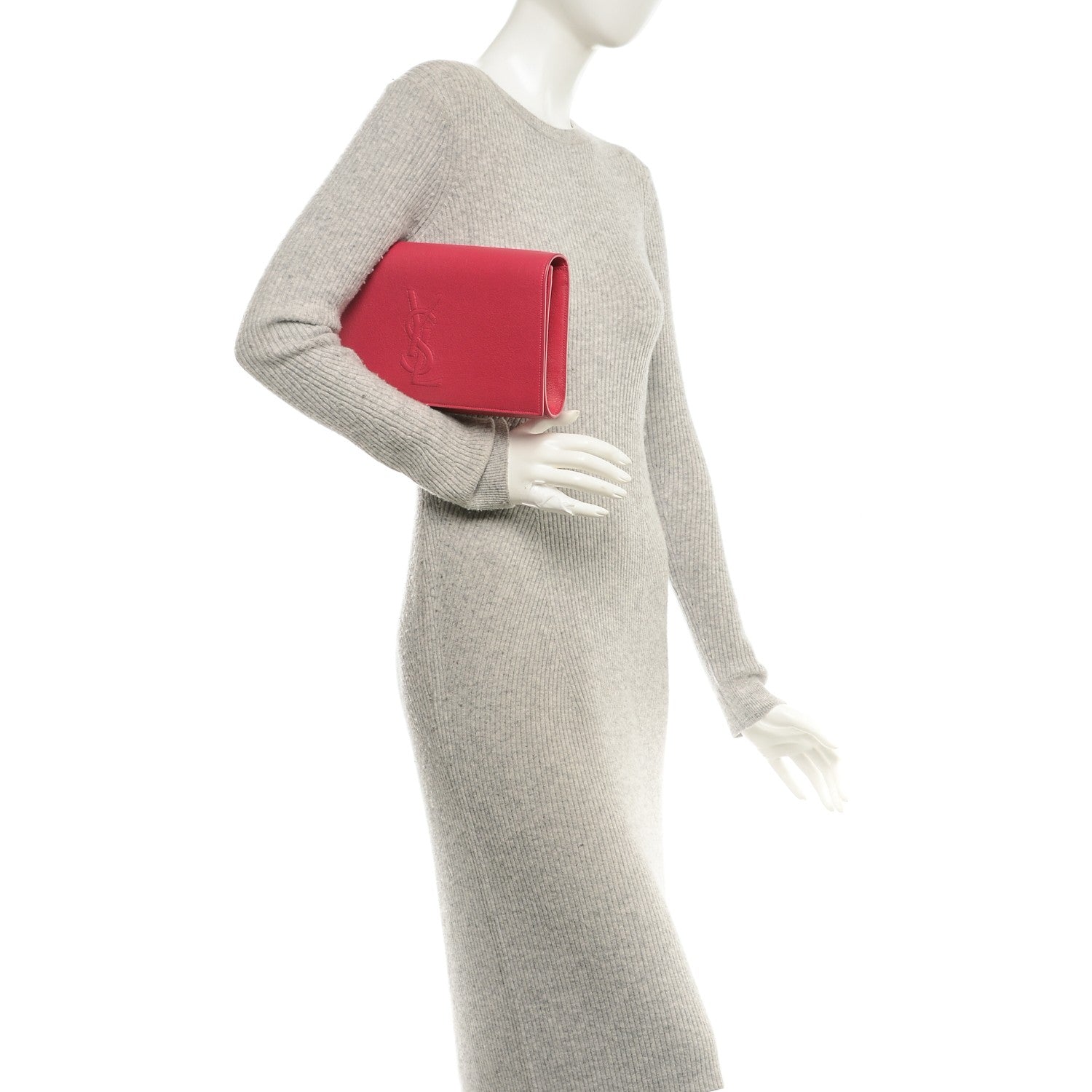 Saint Laurent Calfskin Monogram Belle De Jour Clutch Fuchsia 2 of 6