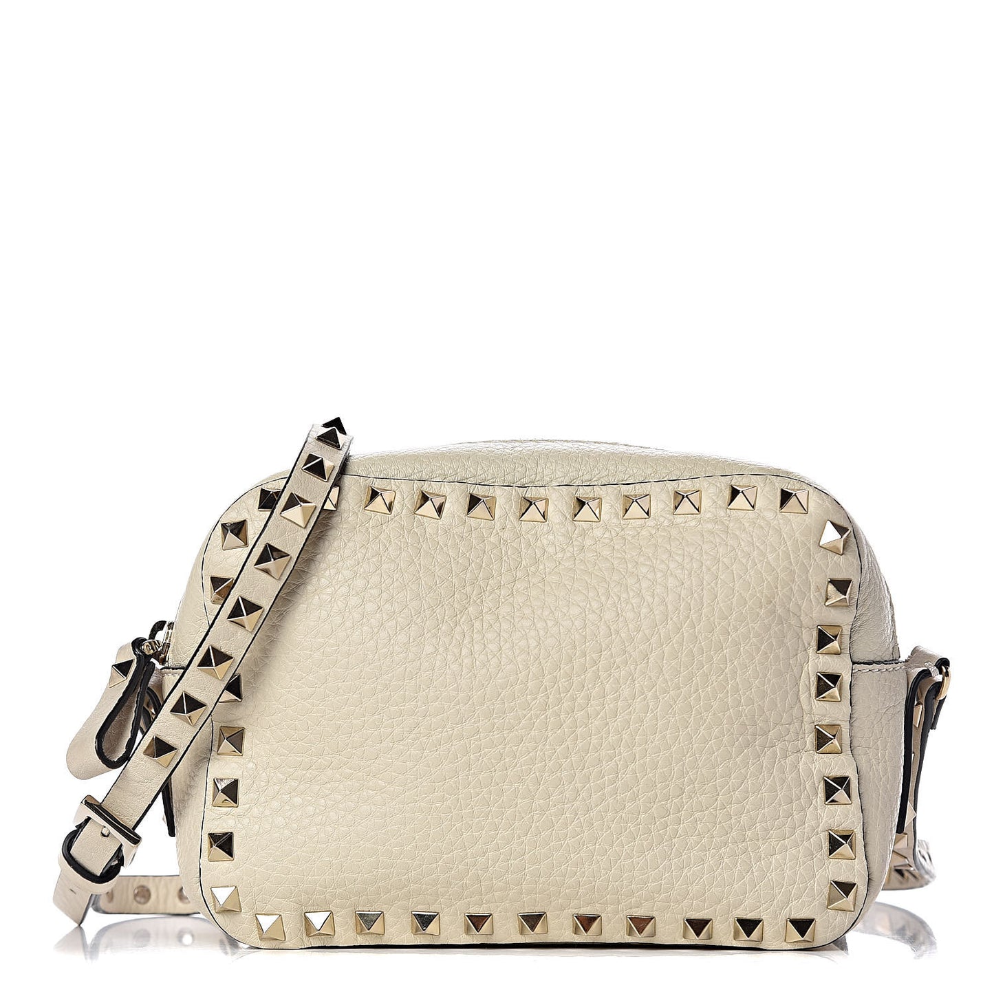 Grained Calfskin Rockstud Camera Crossbody Bag Ivory