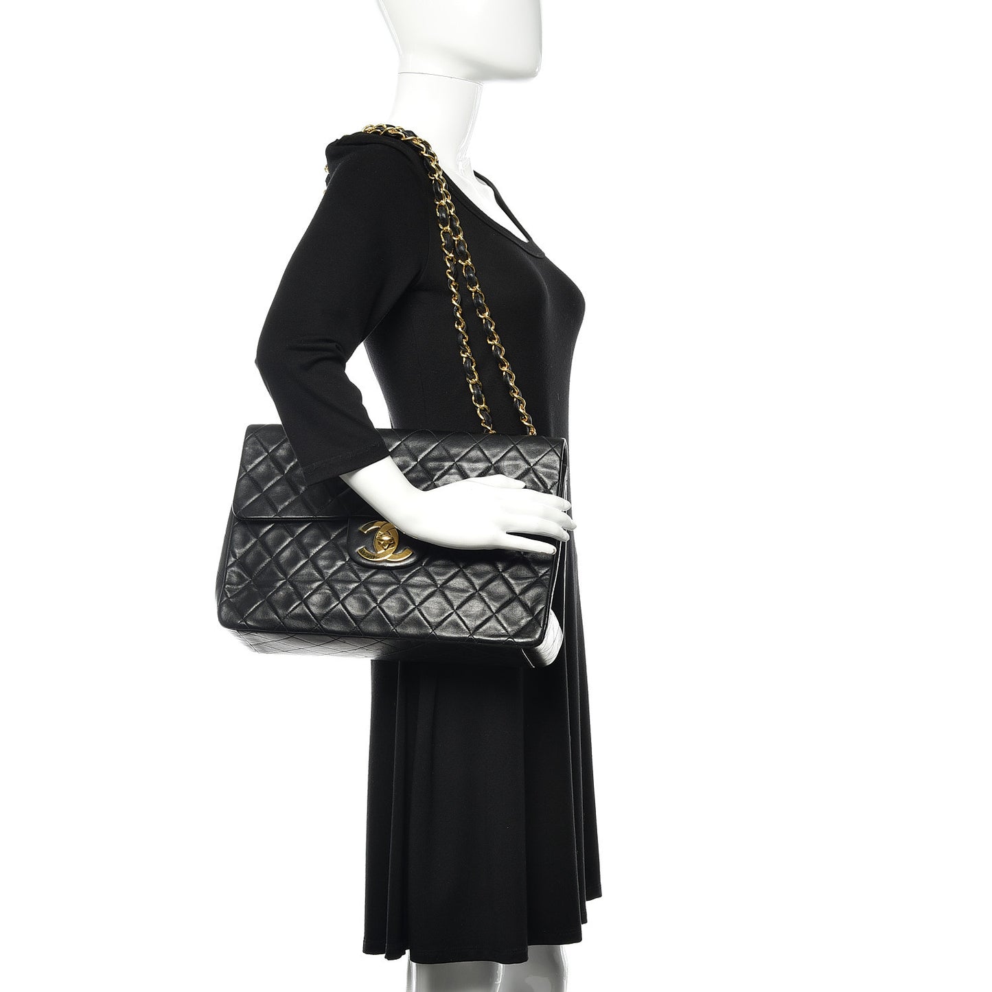 Lambskin Quilted XL Jumbo Single Flap Black