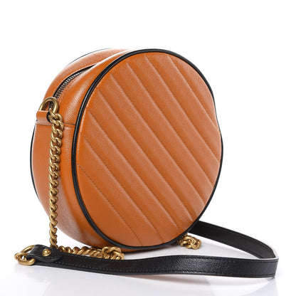 Gucci Azalea Calfskin Matelasse Diagonal Mini Torchon GG Marmont Round Shoulder Bag Cognac Black 3 of 10